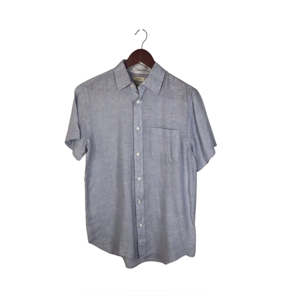 Panama Jack Men’s 100% Washable Linen SS Button Shirt in Blue Size Small.